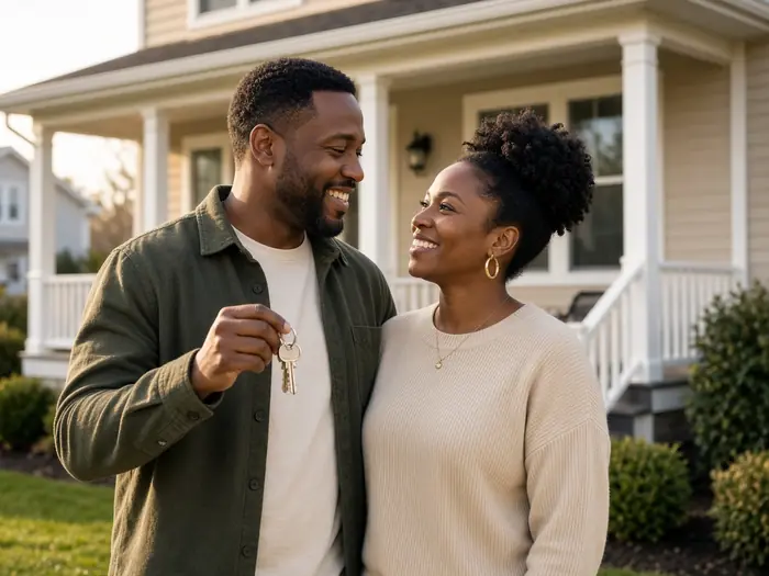 Happy couple outside their house after a fast cash offer