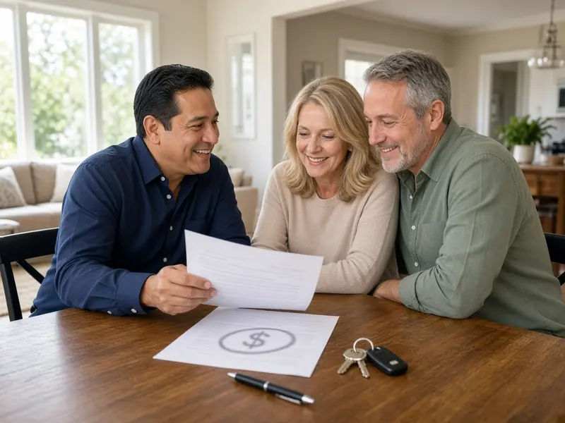 Homeowners reviewing a cash offer letter with a local cash buyer
